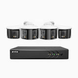 ACDK500 - 3K 8 Channel 4 Dual-Lens Cameras Wired Security System, 180° Panoramic View, Smart Dual Light Night Vision, Two-Way Audio, IP67