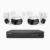 ACDK500 - 3K 8 Channel 4 Dual-Lens Cameras Wired Security System, 180° Panoramic View, Smart Dual Light Night Vision, Two-Way Audio, IP67