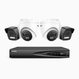 H500P - 3K 4 Channel PoE Security System with 2 Bullet & 2 Turret Cameras, Color & IR Night Vision, 3072*1728 Resolution, f/1.6 Aperture (0.005 Lux), Human & Vehicle Detection, Built-in Microphone,IP67