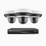 HZ504P - 4 Channel 3 Cameras PTZ PoE Security System, 3K Super HD, 4X Optical Zoom, IK10 Vandal-Resistant, 2.8-12 mm Lens, Intelligent Behavior Analysis, Color Night Vision & Anti-Fog