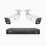 HZ804 - 4K 4 Channel 2 Cameras PoE Security System, 4X Optical Zoom, 2.8 - 12 MM Motorized Varifocal Lens, Smart Dual Light Night Vision, Motion Detection 2.0, Built-in Microphone, Siren & Strobe Alarm, Upgraded Version