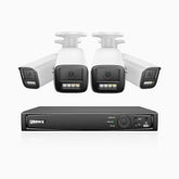 HZ804 - 4K 4 Channel 4 Cameras PoE Security System, 4X Optical Zoom, 2.8 - 12 MM Motorized Varifocal Lens, Smart Dual Light Night Vision, Motion Detection 2.0, Built-in Microphone, Siren & Strobe Alarm, Upgraded Version