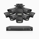 H500P - 3K 16 Channel 8 Cameras PoE Security System, Color & IR Night Vision, 3072*1728 Resolution, f/1.6 Aperture (0.005 Lux), Human & Vehicle Detection, Built-in Microphone,IP67