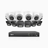 H500P - 3K 16 Channel PoE Security System with 6 Bullet & 6 Turret Cameras, Color & IR Night Vision, 3072*1728 Resolution, f/1.6 Aperture (0.005 Lux), Human & Vehicle Detection, Built-in Microphone,IP67
