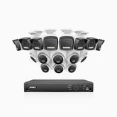 H500P - 3K 16 Channel PoE Security System with 8 Bullet & 8 Turret Cameras, Color & IR Night Vision, 3072*1728 Resolution, f/1.6 Aperture (0.005 Lux), Human & Vehicle Detection, Built-in Microphone,IP67