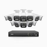 HZ804 - 4K 16 Channel 12 Cameras PoE Security System, 4X Optical Zoom, 2.8 - 12 MM Motorized Varifocal Lens, Smart Dual Light Night Vision, Motion Detection 2.0, Built-in Microphone, Siren & Strobe Alarm, Upgraded Version