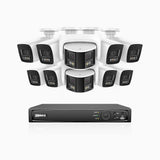 HDCK680 - 16 Channel PoE NVR Security System with Eight 4K Cameras & Two 6MP Dual Lens Panoramic Camera (180° Ultra Wide Angle), Human & Vehicle Detection, Built-in Microphone, Two-Way Audio