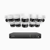 FDH800 - 16 Channel PoE Security System with 12 X 8MP UHD Dual Lens Cameras, 180° Panoramic View, Smart Dual Light Night Vision, Two-Way Audio, Active Siren & Alarm, Human & Vehicle Detection, IP67