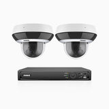 HZ504P - 8 Channel 2 Cameras PTZ PoE Security System, 3K Super HD, 4X Optical Zoom, IK10 Vandal-Resistant, 2.8-12 mm Lens, Intelligent Behavior Analysis, Color Night Vision & Anti-Fog