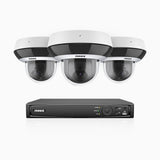 HZ504P - 8 Channel 3 Cameras PTZ PoE Security System, 3K Super HD, 4X Optical Zoom, IK10 Vandal-Resistant, 2.8-12 mm Lens, Intelligent Behavior Analysis, Color Night Vision & Anti-Fog
