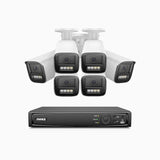 HZ804 - 4K 8 Channel 6 Cameras PoE Security System, 4X Optical Zoom, 2.8 - 12 MM Motorized Varifocal Lens, Smart Dual Light Night Vision, Motion Detection 2.0, Built-in Microphone, Siren & Strobe Alarm, Upgraded Version