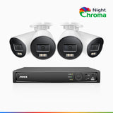 NightChroma<sup>TM</sup> NBRK800 - 4K 8 Channel 4 Cameras Outdoor PoE Security System, Red Blue Flashing Lights & Siren, 3840*2160@25 fps, Acme Color & IR Night Vision, Human & Vehicle Detection, Two-Way Audio, IP67 Weatherproof