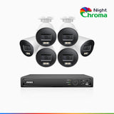 NightChroma<sup>TM</sup> NBRK800 - 4K 8 Channel 6 Cameras Outdoor PoE Security System, Red Blue Flashing Lights & Siren, 3840*2160@25 fps, Acme Color & IR Night Vision, Human & Vehicle Detection, Two-Way Audio, IP67 Weatherproof