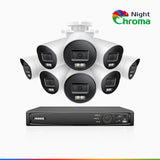 NightChroma<sup>TM</sup> NBRK800 - 4K 8 Channel 8 Cameras Outdoor PoE Security System, Red Blue Flashing Lights & Siren, 3840*2160@25 fps, Acme Color & IR Night Vision, Human & Vehicle Detection, Two-Way Audio, IP67 Weatherproof