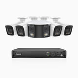HDCK680 - 8 Channel PoE NVR Security System with Four 4K Cameras & One 6MP Dual Lens Panoramic Camera (180° Ultra Wide Angle), Human & Vehicle Detection, Built-in Microphone, Two-Way Audio