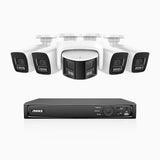 HDCK680 - 8 Channel PoE NVR Security System with Four 4K Cameras & One 6MP Dual Lens Panoramic Camera (180° Ultra Wide Angle), Human & Vehicle Detection, Built-in Microphone, Two-Way Audio