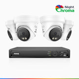 NightChroma<sup>TM</sup> NBRK800 - 4K 8 Channel 4 Cameras Outdoor PoE Security System, Red Blue Flashing Lights & Siren, 3840*2160@25 fps, Acme Color & IR Night Vision, Human & Vehicle Detection, Two-Way Audio, IP67 Weatherproof
