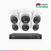 NightChroma<sup>TM</sup> NBRK800 - 4K 8 Channel 6 Cameras Outdoor PoE Security System, Red Blue Flashing Lights & Siren, 3840*2160@25 fps, Acme Color & IR Night Vision, Human & Vehicle Detection, Two-Way Audio, IP67 Weatherproof