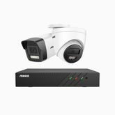 H500P - 3K 8 Channel PoE Security System with 1 Bullet & 1 Turret Cameras, Color & IR Night Vision, 3072*1728 Resolution, f/1.6 Aperture (0.005 Lux), Human & Vehicle Detection, Built-in Microphone,IP67