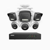 H500P - 3K 8 Channel PoE Security System with 3 Bullet & 3 Turret Cameras, Color & IR Night Vision, 3072*1728 Resolution, f/1.6 Aperture (0.005 Lux), Human & Vehicle Detection, Built-in Microphone,IP67