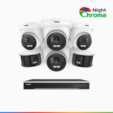 NDCK800 - 8 Channel PoE NVR Security System with Four 4K Cameras & Two 4K Dual Lens Panoramic Camera, f/1.0 Super Aperture, Acme Color Night Vision, Human & Vehicle Detection, Built-in Microphone