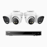 H800X - 4K 8 Channel PoE Security System with 2 Bullet & 2 Turret Cameras, 1/1.8'' BSI Sensor, f/1.6 Aperture (0.003 Lux), Siren & Strobe Alarm,Two-Way Audio, Human & Vehicle Detection, Perimeter Protection, Works with Alexa