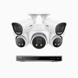 H800X - 4K 8 Channel PoE Security System with 2 Bullet & 3 Turret Cameras, 1/1.8'' BSI Sensor, f/1.6 Aperture (0.003 Lux), Siren & Strobe Alarm,Two-Way Audio, Human & Vehicle Detection, Perimeter Protection, Works with Alexa