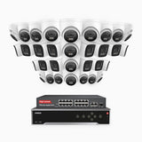 H800 - 4K 32 Channel PoE Security System with 14 Bullet & 18 Turret Cameras, Human & Vehicle Detection, Color & IR Night Vision, Built-in Mic, RTSP Supported, 16-Port PoE Switch Included