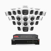 H800 - 4K 32 Channel PoE Security System with 18 Bullet & 6 Turret Cameras, Human & Vehicle Detection, Color & IR Night Vision, Built-in Mic, RTSP Supported, 16-Port PoE Switch Included