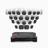 H800 - 4K 32 Channel PoE Security System with 6 Bullet & 18 Turret Cameras, Human & Vehicle Detection, Color & IR Night Vision, Built-in Mic, RTSP Supported, 16-Port PoE Switch Included