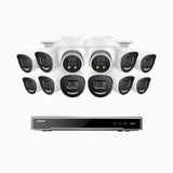 H800X - 4K 16 Channel PoE Security System with 10 Bullet & 2 Turret Cameras, 1/1.8'' BSI Sensor, f/1.6 Aperture (0.003 Lux), Siren & Strobe Alarm,Two-Way Audio, Human & Vehicle Detection, Perimeter Protection, Works with Alexa