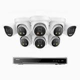 H800X - 4K 16 Channel PoE Security System with 2 Bullet & 6 Turret Cameras, 1/1.8'' BSI Sensor, f/1.6 Aperture (0.003 Lux), Siren & Strobe Alarm,Two-Way Audio, Human & Vehicle Detection, Perimeter Protection, Works with Alexa