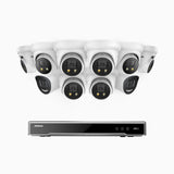 H800X - 4K 16 Channel PoE Security System with 2 Bullet & 8 Turret Cameras, 1/1.8'' BSI Sensor, f/1.6 Aperture (0.003 Lux), Siren & Strobe Alarm,Two-Way Audio, Human & Vehicle Detection, Perimeter Protection, Works with Alexa