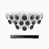 H800X - 4K 16 Channel PoE Security System with 4 Bullet & 12 Turret Cameras, 1/1.8'' BSI Sensor, f/1.6 Aperture (0.003 Lux), Siren & Strobe Alarm,Two-Way Audio, Human & Vehicle Detection, Perimeter Protection, Works with Alexa