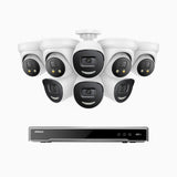 H800X - 4K 16 Channel PoE Security System with 4 Bullet & 4 Turret Cameras, 1/1.8'' BSI Sensor, f/1.6 Aperture (0.003 Lux), Siren & Strobe Alarm,Two-Way Audio, Human & Vehicle Detection, Perimeter Protection, Works with Alexa