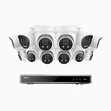 H800X - 4K 16 Channel PoE Security System with 4 Bullet & 8 Turret Cameras, 1/1.8'' BSI Sensor, f/1.6 Aperture (0.003 Lux), Siren & Strobe Alarm,Two-Way Audio, Human & Vehicle Detection, Perimeter Protection, Works with Alexa
