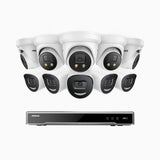 H800X - 4K 16 Channel PoE Security System with 5 Bullet & 5 Turret Cameras, 1/1.8'' BSI Sensor, f/1.6 Aperture (0.003 Lux), Siren & Strobe Alarm,Two-Way Audio, Human & Vehicle Detection, Perimeter Protection, Works with Alexa