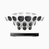 H800X - 4K 16 Channel PoE Security System with 8 Bullet & 8 Turret Cameras, 1/1.8'' BSI Sensor, f/1.6 Aperture (0.003 Lux), Siren & Strobe Alarm,Two-Way Audio, Human & Vehicle Detection, Perimeter Protection, Works with Alexa