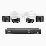 FDH600 - 8 Channel PoE Security System with 2 Bullet & 2 Turret Dual Lens Cameras, 6MP Resolution, 180° Panoramic View, Smart Dual Light Night Vision, Two-Way Audio, Active Siren & Alarm, Human & Vehicle Detection, IP67