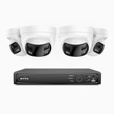 FDH600 - 8 Channel PoE Security System with 4 Dual Lens Cameras, 6MP Resolution, 180° Panoramic View, Smart Dual Light Night Vision, Two-Way Audio, Active Siren & Alarm, Human & Vehicle Detection, IP67
