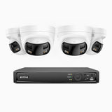 FDH800 - 8 Channel PoE Security System with 4 X 8MP UHD Dual Lens Cameras, 180° Panoramic View, Smart Dual Light Night Vision, Two-Way Audio, Active Siren & Alarm, Human & Vehicle Detection, IP67