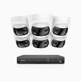 FDH600 - 8 Channel PoE Security System with 6 Dual Lens Cameras, 6MP Resolution, 180° Panoramic View, Smart Dual Light Night Vision, Two-Way Audio, Active Siren & Alarm, Human & Vehicle Detection, IP67