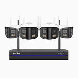 WSCD400P - 4MP 8 Channel 4 Dual-Lens Cameras Wireless NVR Security System, 170° Ultra-wide Angle, 2.4G/5G Dual-Band WiFi, Full Color Night Vision, Two-Way Audio, Cloud & Max. 256 GB Local Storage, Works with Alexa