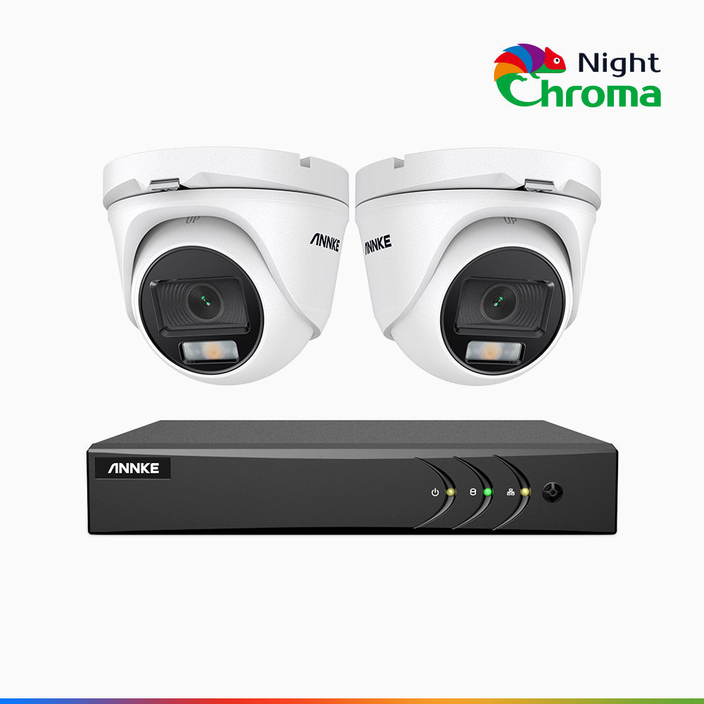 NightChroma<sup>TM</sup> NAK200 - 1080P 4 Channel 2 Cameras Wired CCTV System, Acme Color Night Vision, f/1.0 Super Aperture, 0.001 Lux, 121° FoV, Active Alignment