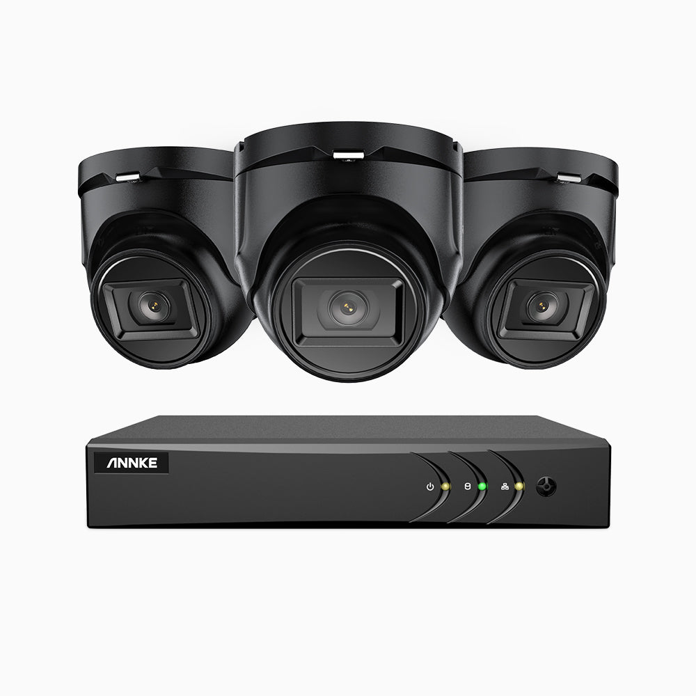 EL200 - 1080p 4 Channel Outdoor Wired Security CCTV System with 3 Cameras, 3.6 MM Lens, Smart DVR with Human & Vehicle Detection, 66 ft Infrared Night Vision, 4-in-1 Output Signal, IP67