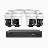 APTK500 - 5MP 4 Channel 4 Cameras Outdoor Wired Security CCTV System, 350° Pan & 90° Tilt, 100 ft IR Night Vision, IP65 Weatherproof