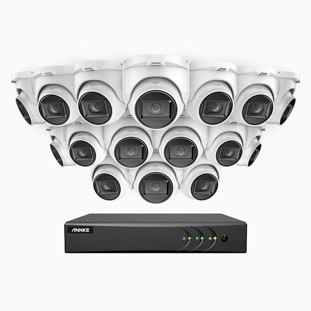 EL200 - 1080p 16 Channel Outdoor Wired Security CCTV System with 16 Cameras, 3.6 MM Lens, Smart DVR with Human & Vehicle Detection, 66 ft Infrared Night Vision, 4-in-1 Output Signal, IP67