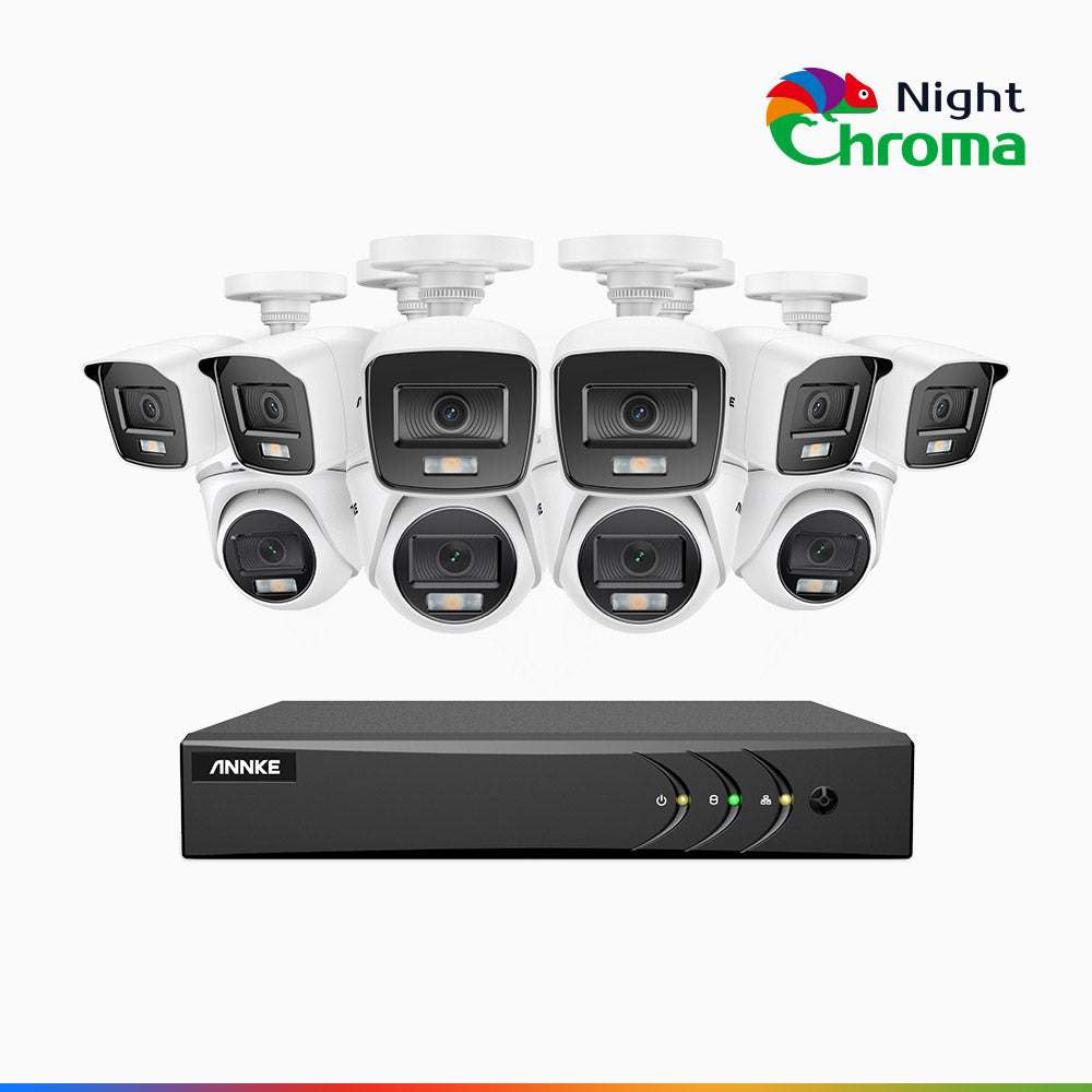 NightChroma<sup>TM</sup> NAK200 - 1080P 16 Channel Wired CCTV System with 6 Bullet & 4 Turret Cameras, Acme Colour Night Vision, f/1.0 Super Aperture, 0.001 Lux, 121° FoV, Active Alignment