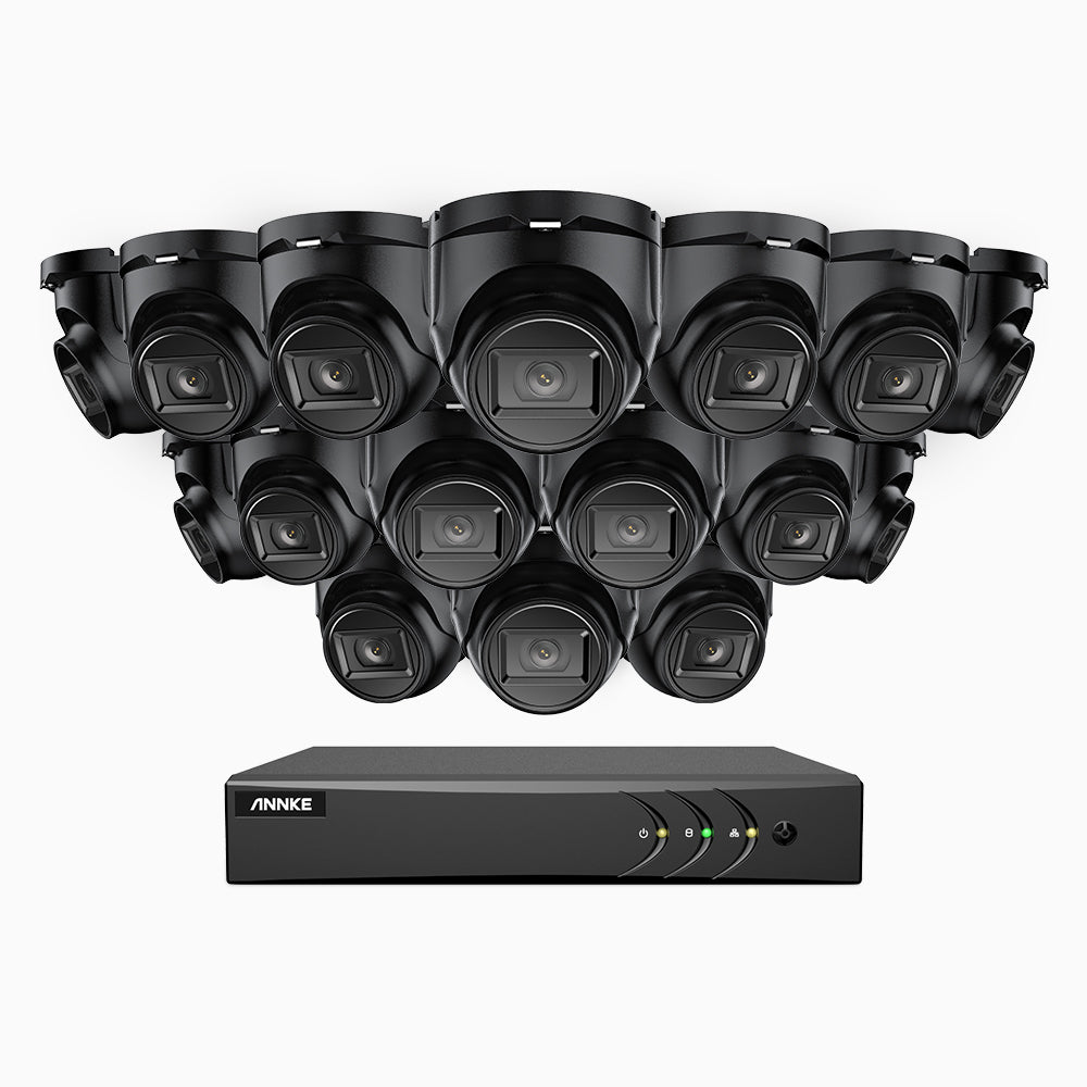 EL200 - 1080p 16 Channel Outdoor Wired Security CCTV System with 16 Cameras, 3.6 MM Lens, Smart DVR with Human & Vehicle Detection, 66 ft Infrared Night Vision, 4-in-1 Output Signal, IP67