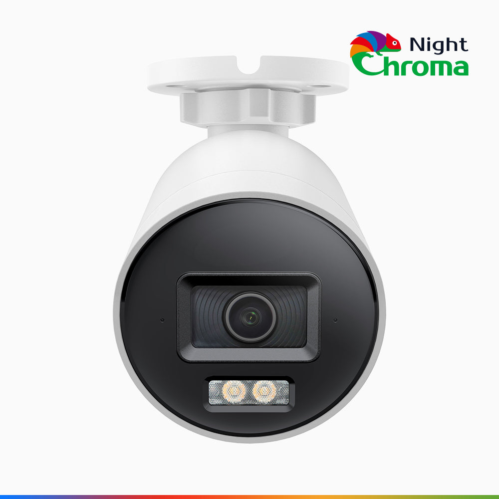 NightChroma<sup>TM</sup> NCBR800 - 4K Outdoor PoE Security Camera, Red Blue Flashing Lights & Siren, 3840*2160@25 fps, Acme Color & IR Night Vision, Human & Vehicle Detection, Two-Way Audio, IP67 Weatherproof